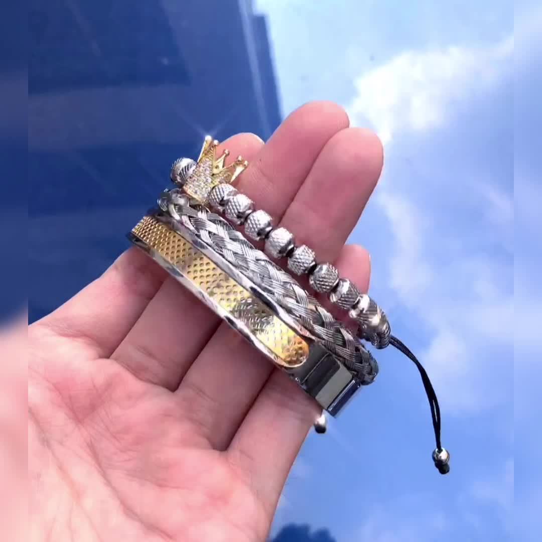 Men Crown Bracelets Contrast Colour Bangles